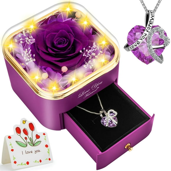 Collar de rosa auténtica morada preservada con corazón - Lebana