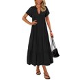 thumbnail image 1 of Vestido de verano KIRUNDO 2025, cuello en V, plisado, holgado, negro, 1 of 9