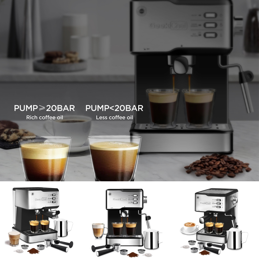 CUH 20 Bar Silver Espresso Maker Fully Automatic Black Coffee Makers Stainless Steel Cappuccino