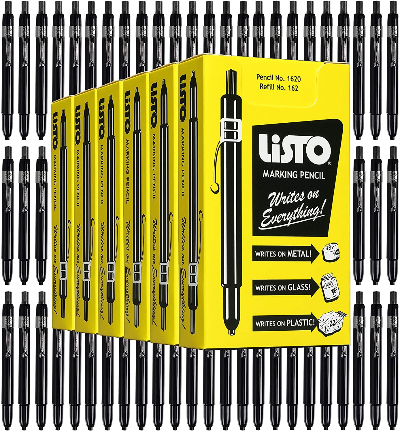 Listo 1620 BLACK COLOR - China Markers/Grease Pencils/China Marking/Pencils/Wax Pencils - Made in USA (72)