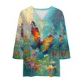 thumbnail image 5 of SOOMLON 3/4 Length Sleeve Women's Shirts Plus Size Tunic Cotton Oversized Tops Casual V Neck Shirts Cute Butterfly Graphic T Shirts 2025 Trendy Spring Summer Ladies Tops Loose Fit Outfits Pullover XL, 5 of 5