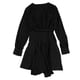 thumbnail image 2 of bar III Vestido asimétrico cruzado con sobrepelliz para mujer, negro, XS, 2 of 2