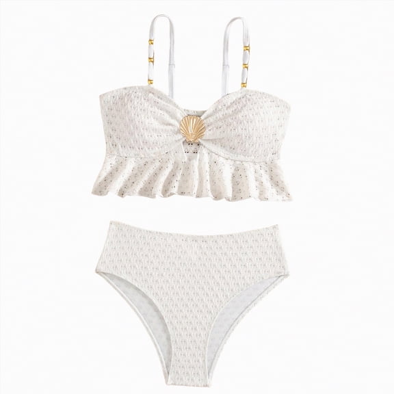 Yindaity Swimsuits for Girls Teen Girls Swimsuits Two Piece Bikini Sets with Chest Pad(White,5-6 Years)