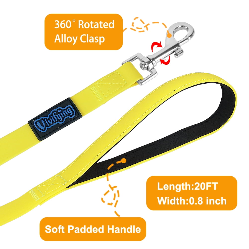 Vivifying Long Dog Leash, 20ft Waterproof Dog Training Leash for Outside,  Durable PVC Long Line Lead with Padded Handle for Recall Training, Hiking,  Swimming, Beach and Lake (Orange) 