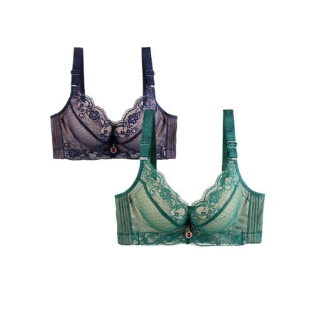 HCURIBAD Clearance! Bras for Women  Pack of 2 Sports Bra Women s Breathable Plus Size Lace Bra Womens Bras Sexy Wireless Bras for Women  Push up Bra  Bra Pack 2Pcs Underwear Green 7XL