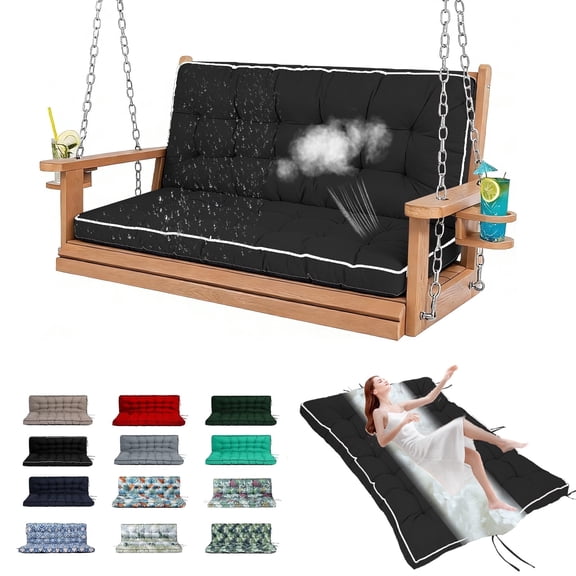 YLLN Porch Swing Cushions With Backrest, 4" Thicken Waterproof Outdoor Bench Cushion, Patio Swing Cushion Replacement, For Outdoor Indoor Garden Furniture, Only Cushion（40" x 63",Black）
