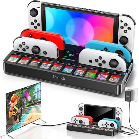 Switch TV Docking Station with Joycon Charger, Replacement for Nintendo Switch TV Dock with 4K HDMI Switch TV Adapter, Switch Base Station Charging Stand with Switch Controller Charger & 10 Game Slots