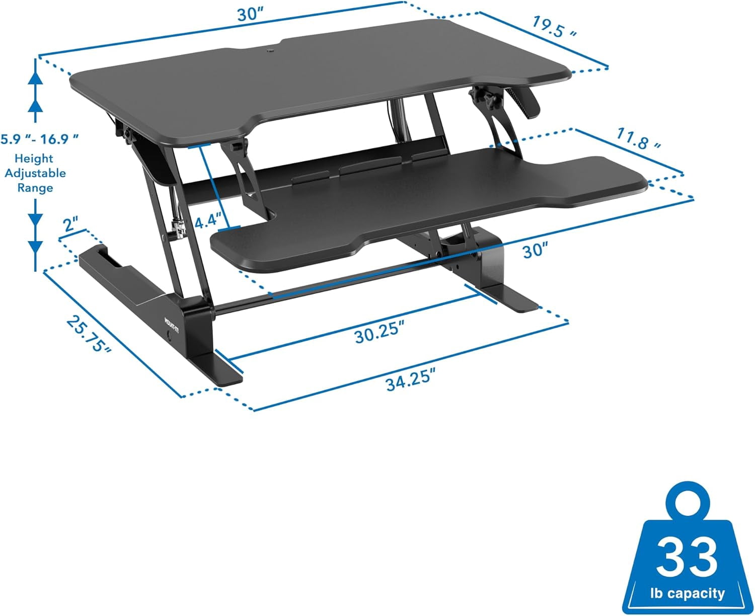 AINUO Height Adjustable Standing Desk Converter, 30 Inch Wide Gas Spring Compact Tabletop Standing Desk Riser, Black Stand Up Desktop Desk with Keyboard Tray for Monitor and Laptop Home Office Use
