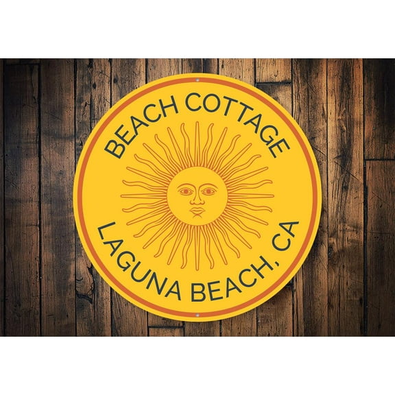 Beach Cottage Sun Novelty Sign, Metal Wall Decor - 12" Round