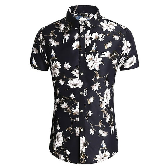 Akiihool Mens Shirts Men's Hawaiian Shirts Chest Pocket Short Sleeve Casual Button Down Shirt Casual Summer Shirts (Black,7XL)