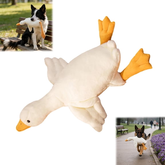 35.43" Oversized White Goose Dog Toy Giant & Washable Plush for Aggressive Chewers, Ideal for Both Indoor Lounging and Outdoor Play