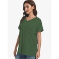 thumbnail image 3 of Women's Casual V-Neck T-Shirt - Short Sleeve Loose Fit Top with Side Split & Rolled Sleeve for Summer, 3 of 6