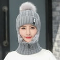 thumbnail image 4 of D-GROEE Women Winter Beanie Hats One-Piece Wool Knitted Balaclavas Mask Set Skull Neck Circle Scarf Ski Snow Hat Cap with Pompom Ball, 4 of 7