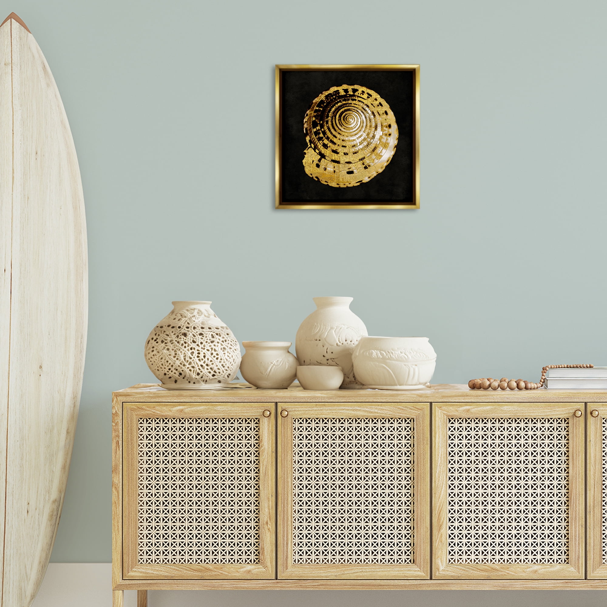 Stupell Industries Gold Spiral Shell Nautical & Beach Painting Gold Floater Framed Canvas Art Print Wall Art, 18 x 18