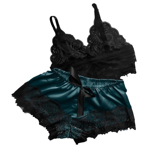 Valufy Women's Lace Lingerie Set, Floral Lace Bra Top and Matching Shorts with Scalloped Lace Hem, Bow Detail and Elastic Waistband, Feminine Style for Nightwear