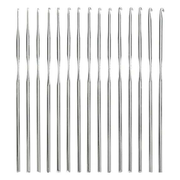 Uxcell 15 Pcs Stainless Steel Crochet Hook Set Ergonomic Knitting Hook Craft DIY Silver