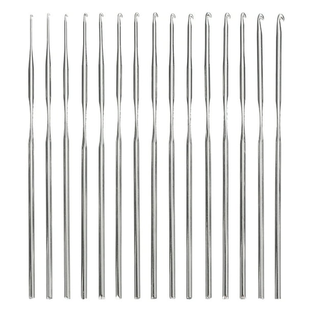 Uxcell 15 Pcs Juego de Ganchos de Crochet de Acero Inoxidable Mango Ergonómico Manualidades DIY Plata