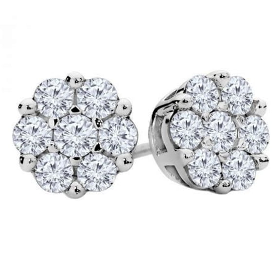 White Gold Plated 925 Sterling Silver Screw Back Post Women’s Men’s Iced CZ Round Flower Cluster Circle Hip Hop  Cubic Zirconia Stud Earrings