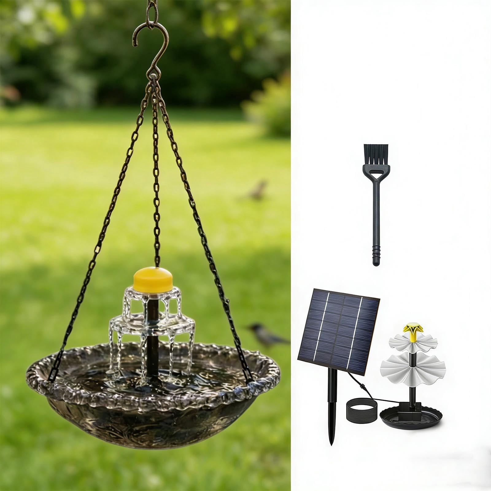 Hanging Solar Bird Bath Fountain,Solar Powered Cascading Outdoor Water Fountain,Hanging Bird Bath with Solars Pump & Bowl,Cascade Water Bowl,Decorative Garden Yard PatioBird BathFountain