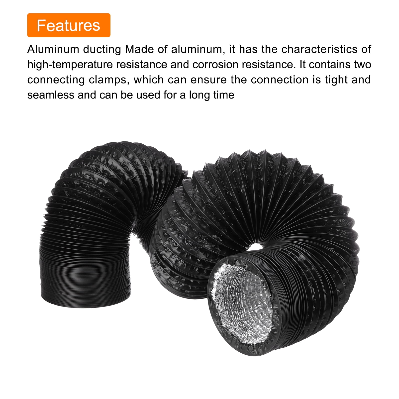 Uxcell Dryer Vent Hose 6 inch 8 Ft Air Ducting for Heating Cooling Ventilation and Exhaust with 2 Clamps, Black