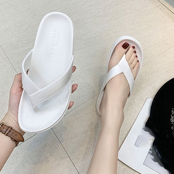 CQONEPT Summer Flip Flops for Womens Solid Color Open Toe Sandal Outdoor Beach Casual Comfy Slide Lightweight Slipper White 39