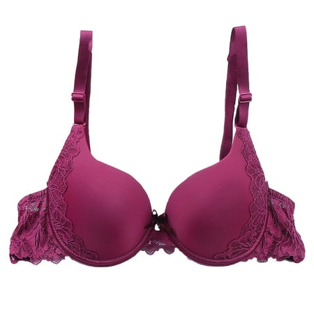 LLYwey Sleep Bras Clearance Women s Underwear Small Chest Push Up Underwire Bra Lace Beautiful Back Bra Juniors Size Nylon Seamless Bra Style LW-312 Wine L