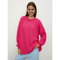 thumbnail image 5 of Women'S Crew Neck Sweater Long Sleeve Lantern Sleeve Hollow Knit Loose Casual Sweater Rose Red L, 5 of 9