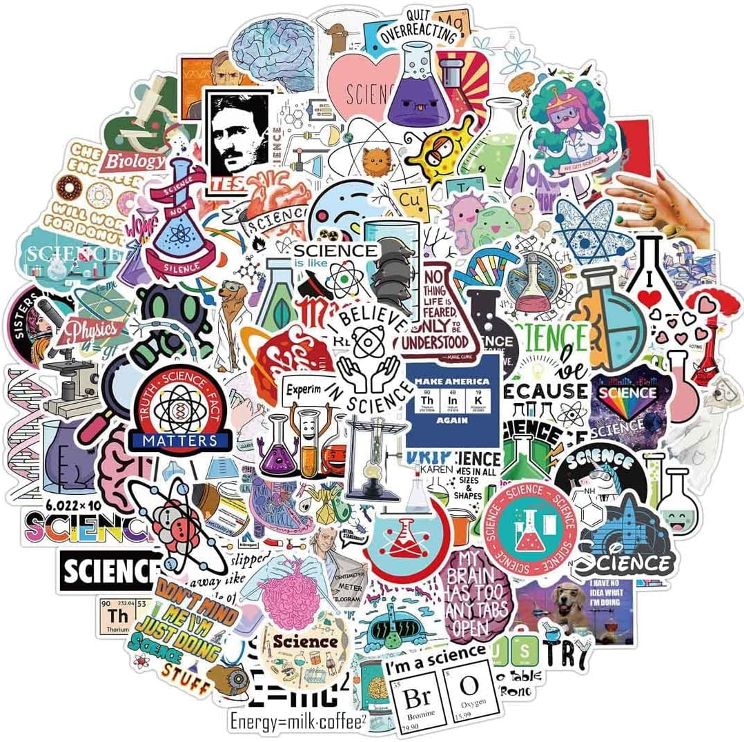 100 Science Stickers Pack - Chemistry, Biology, Physics Decals For Laptop, Water Bottle, Classroom & Party Decor