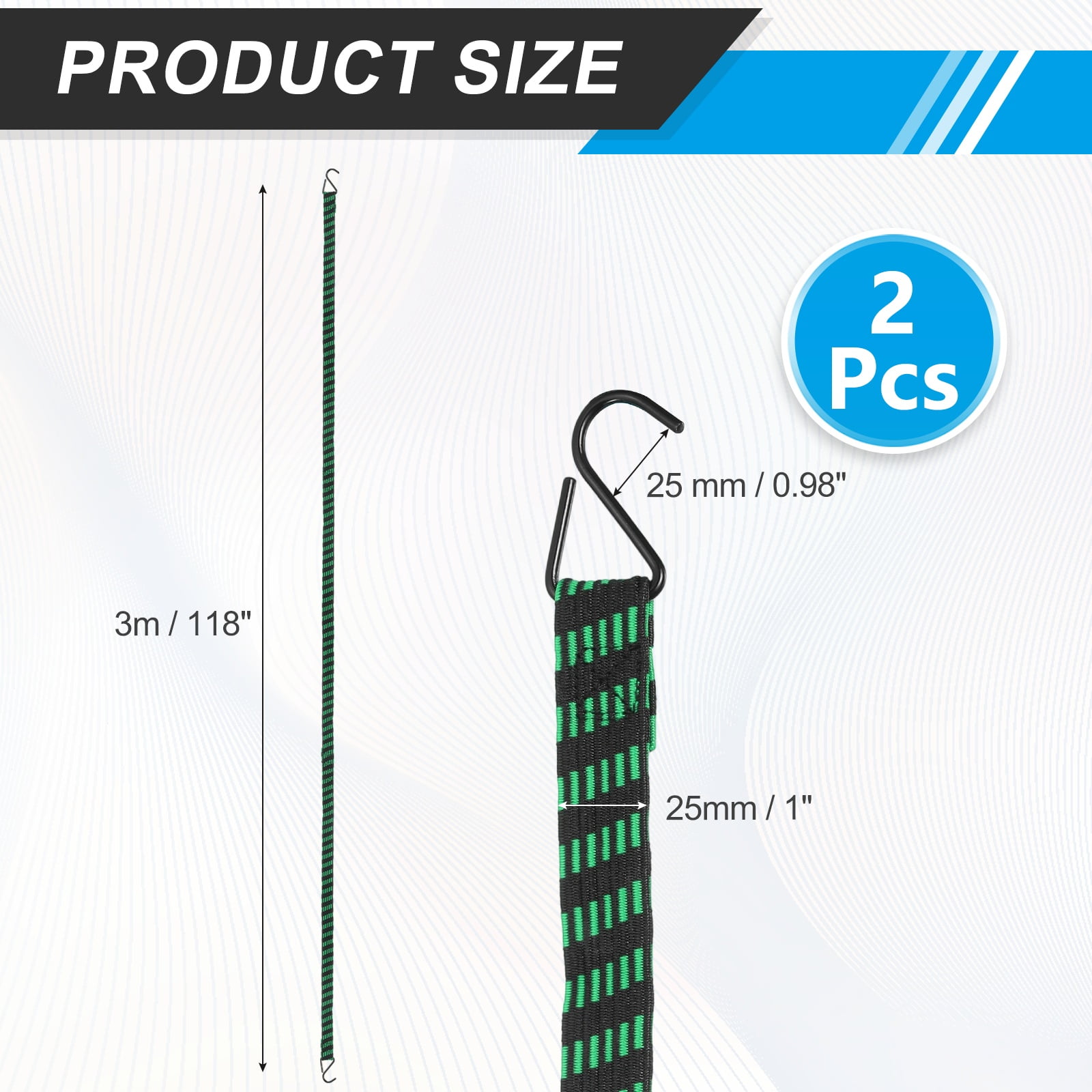 Uxcell 118" Adjustable Bungee Cords with Hook, 2Pcs Heavy Duty Outdoor Elastic Bungee Straps for Securing Luggage Moving Cargo, Green