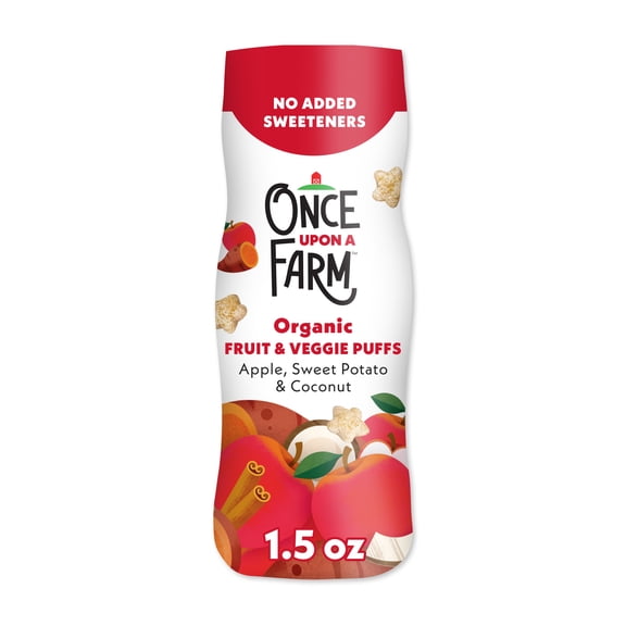 Once Upon a Farm Organic Baby Puffs, Apple, Sweet Potato & Coconut, 1.5oz Canister