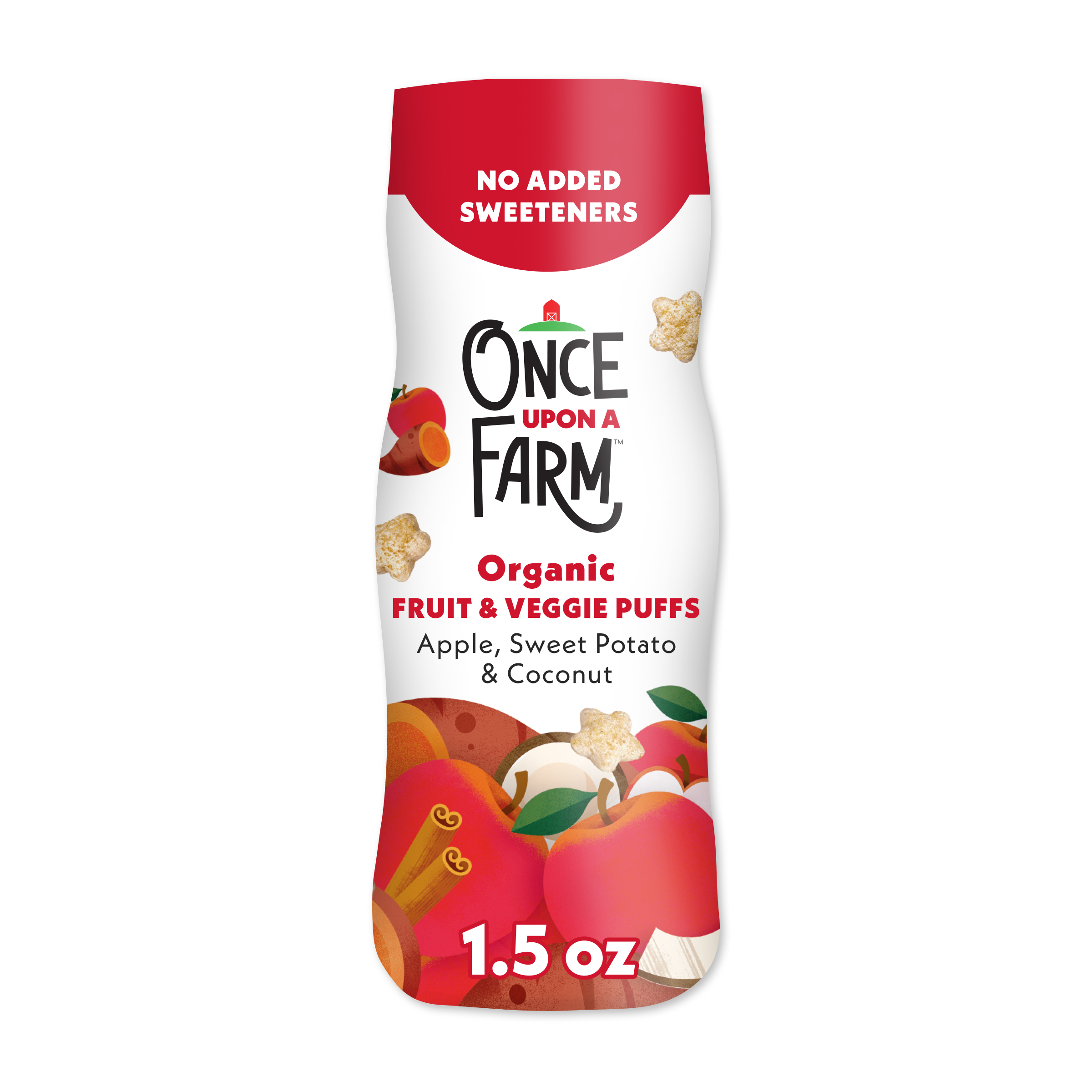 Once Upon a Farm Organic Baby Puffs, Apple, Sweet Potato & Coconut, 1.5oz Canister