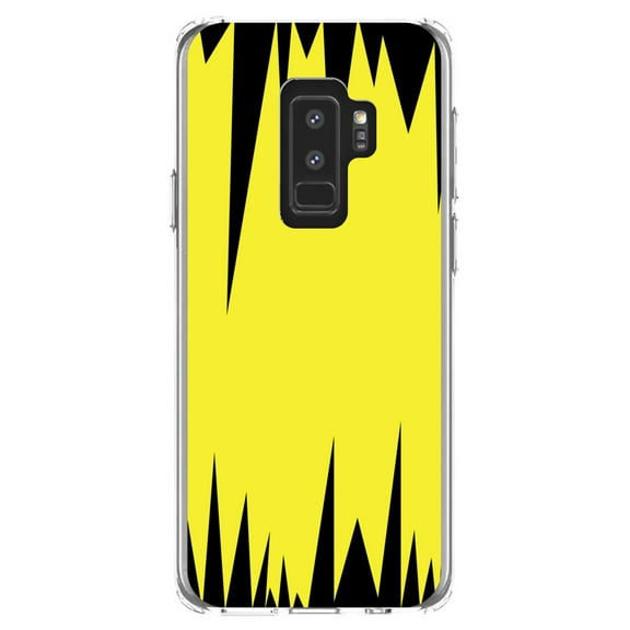 DistinctInk Clear Shockproof Hybrid Case for Samsung Galaxy S9  PLUS (6.2" Screen) - TPU Bumper, Acrylic Back, Tempered Glass Screen Protector - Yellow Black Spikes