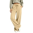 thumbnail image 2 of Women's Soft Extra Wide Leg Pants with Pockets Drawstring High Waist Pull-On Casual Sweatpants Baggy Comfy Athletic Joggers Khaki XL, 2 of 7
