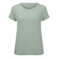 thumbnail image 2 of Prolriy Womens Tops Linen Shirts for Women, Women's Round Neck Short Sleeve Solid Color Casual and Comfortable Tops T Shirts for Women, Womens Tops Summer Tops Green XL, 2 of 5