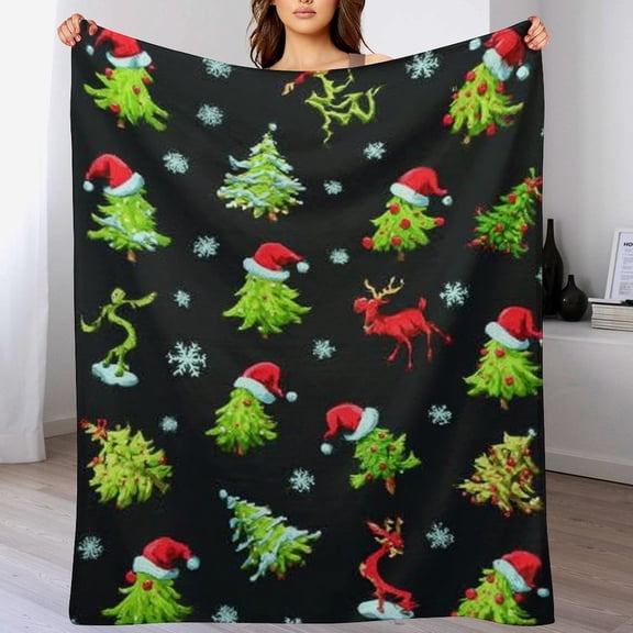 RKSupls Christmas Throw Blanket,Soft Flannel Elk Snowman Tree Blanket, Fuzzy Warm Cozy Winter Blanket for Couch Bed Home Decor,40x50 in