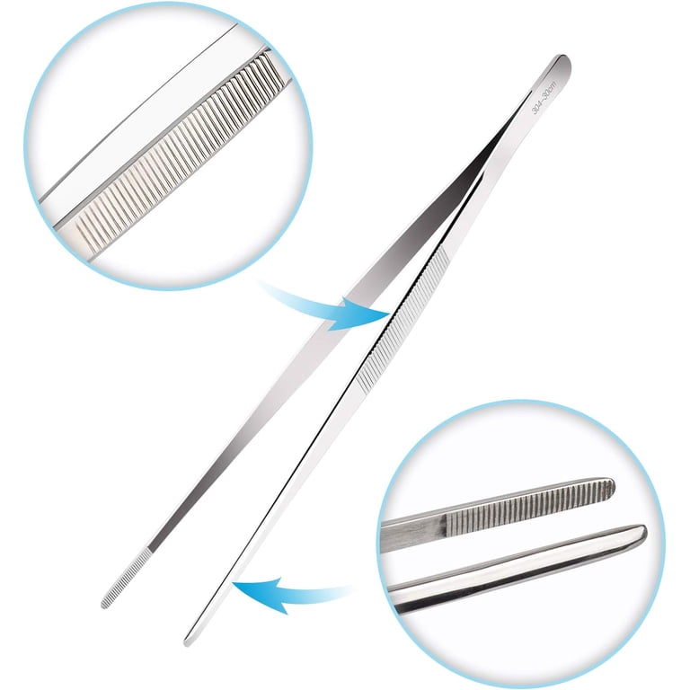 2-Pack 12-Inch Locking Tweezers Tongs For Kitchen, BBQ, Seafood, And Repairs