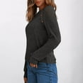thumbnail image 3 of Trendy Tops for Women with Buttons Ribbed Knit Sweater Hollow-Out Lace Raglan Long Sleeve Crewneck Plain Pullover (XL, Dark Gray), 3 of 6