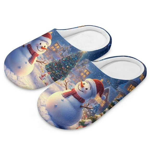 FUIALDOLG Christmas Slippers for Women Indoor Winter Snowman Print House Slippers Closed Toe Design Lightweight Sole Bedroom Shoes