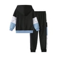 thumbnail image 2 of Fdqin Boys Fall Outfits 2Pcs Zip Up Long Sleeve Hooded and Sweat Pants Colorblock Winter Clothes for Kids Blue 5-6 Years, 2 of 6