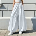 thumbnail image 2 of Summer Womens Casual Palazzo Pants Flowy Wide Leg Bottoms Soft Ice Silk Fabric Loose Fit Comfortable Trousers with Skirt Design Full Length White XL, 2 of 5