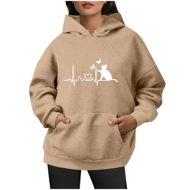 WILLBEST Sudadera con Capucha para Mujer, Estilo Otoño-Invierno, Holgada, Tallas Grandes, con Estampado de Letras y Cordón Ajustable Chica