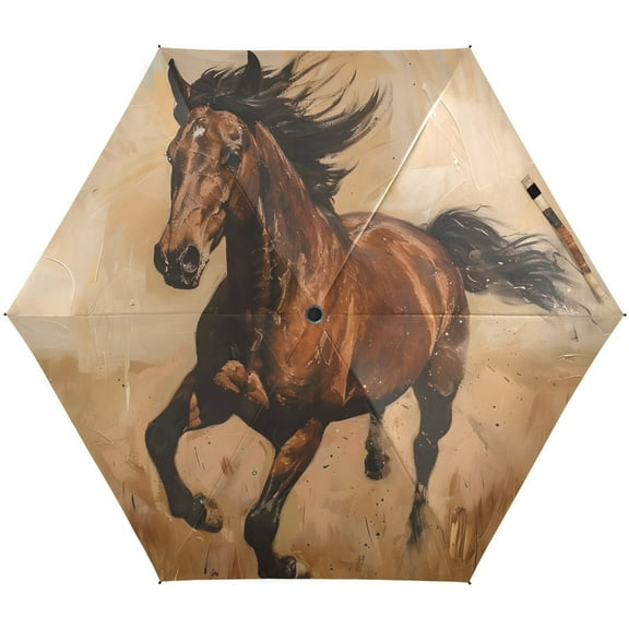 JSTEL Running Horse Folding Umbrella for Rain Sun Travel Mini Lightweight Compact Umbrellas