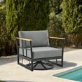 thumbnail image 2 of Shari Outdoor Patio Swivel Glider Lounge Chair in Black Aluminum and Teak Wood with Cushions, 2 of 9
