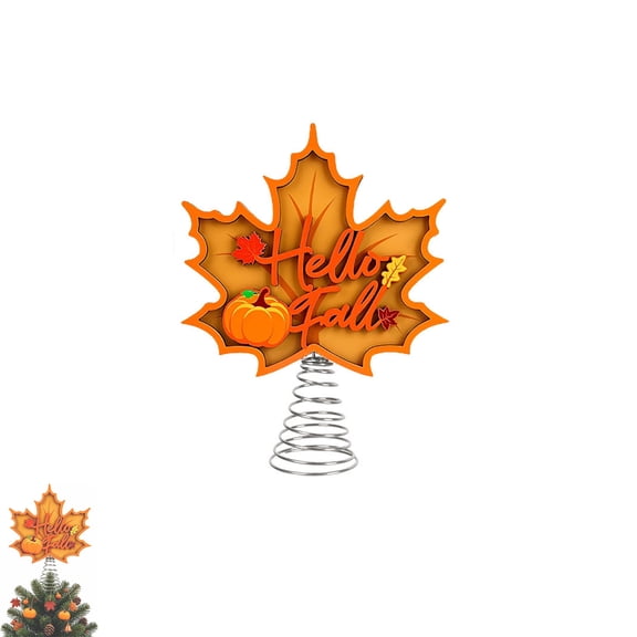 Maple Leaf Fall Tree Topper, Thanksgiving Harvest Desktop Tree Top Ornament, Seasonal Holiday Home Decoration for Living Room Bedroom Window