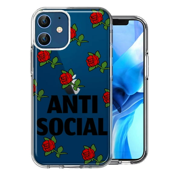 MUNDAZE for Apple iPhone 12 Anti Social Roses Design Double Layer Phone Case Cover