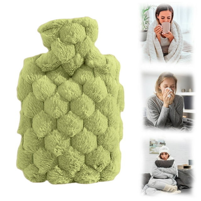 Large Hot Water Bottle with Soft Plush Cover & Hand Pocket Heating Bag for Sleeping Hand Feet Warmer Heat Compress for Daily Use