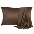 thumbnail image 1 of Funda de Almohada Satén con Cierre de sobre, Juego de 2 Fundas Almohada Sedosa de Lujo sin Cremallera, Transpirable Suave Antiarrugas de Microfibra, Marrón 51x66cm, 1 of 6