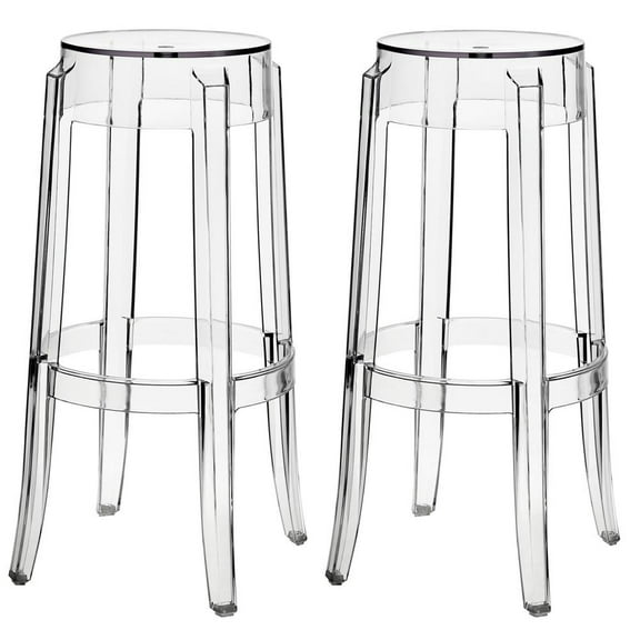 Modway Casper 30" Transparent Acrylic Plastic Bar Stool in Clear (Set of 2)