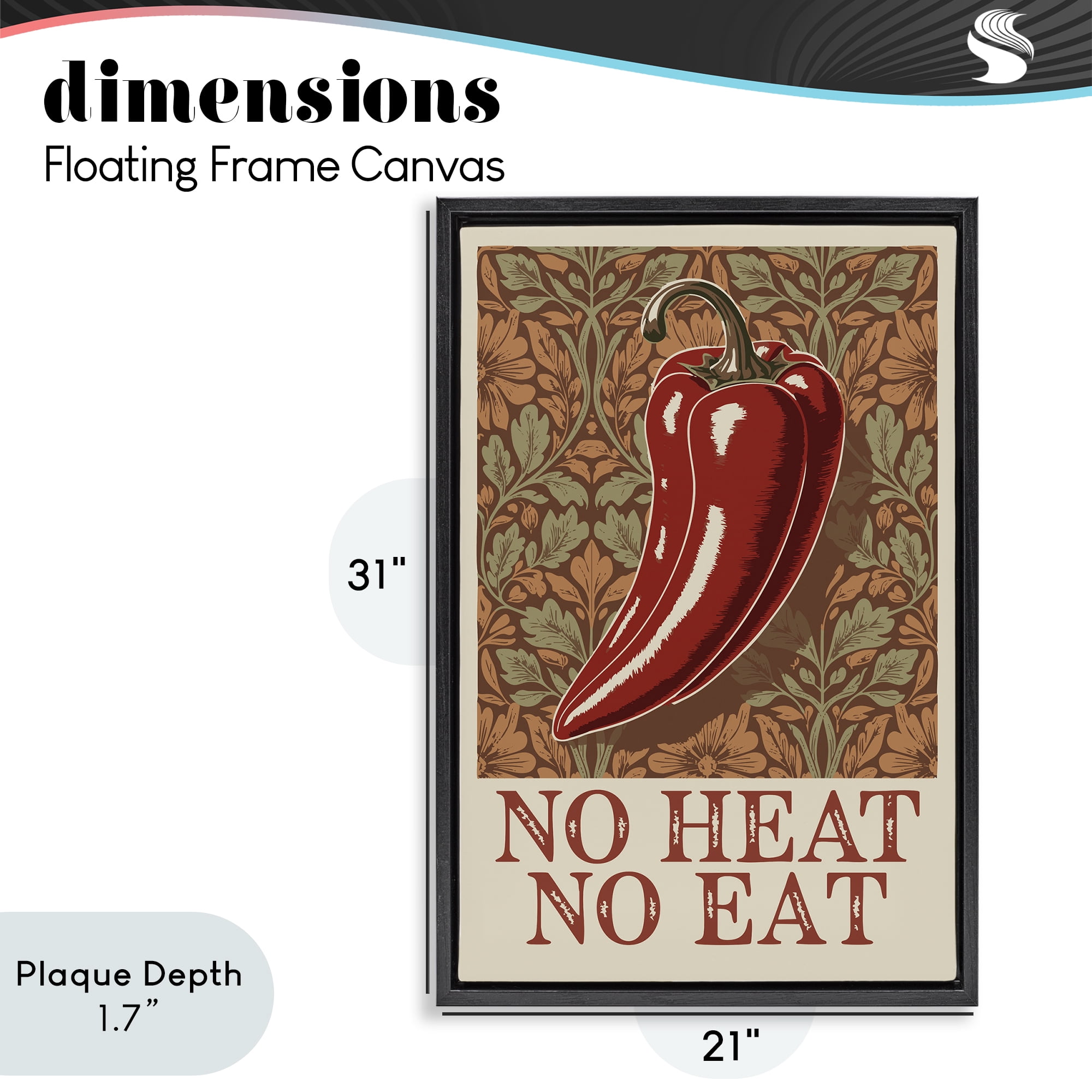 Stupell Industries No Heat or Eat Pepper Black Framed Floater Canvas Wall Art, design by Andreas Magnusson