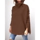thumbnail image 3 of Suéteres de Cuello Alto de Gran Tamaño para Mujer, Larga de Murciélago, Dobladillo Abierto, Túnica, Suéter de Punto, Tops Marrón M, 3 of 5
